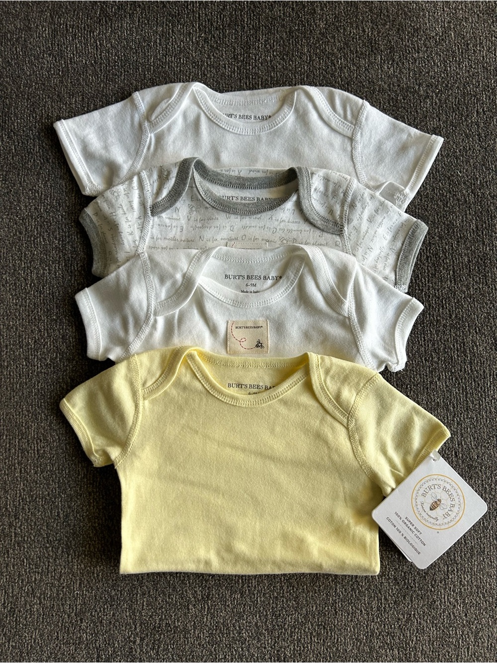Burt's Bees Baby 4-Pack Short Sleeve Bodysuits in Yellow, White & Gray